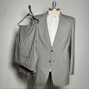Vtg Hart Schaffner Marx Mens 44XL 34W Gray Plaid Wool Blend Suit Set‎